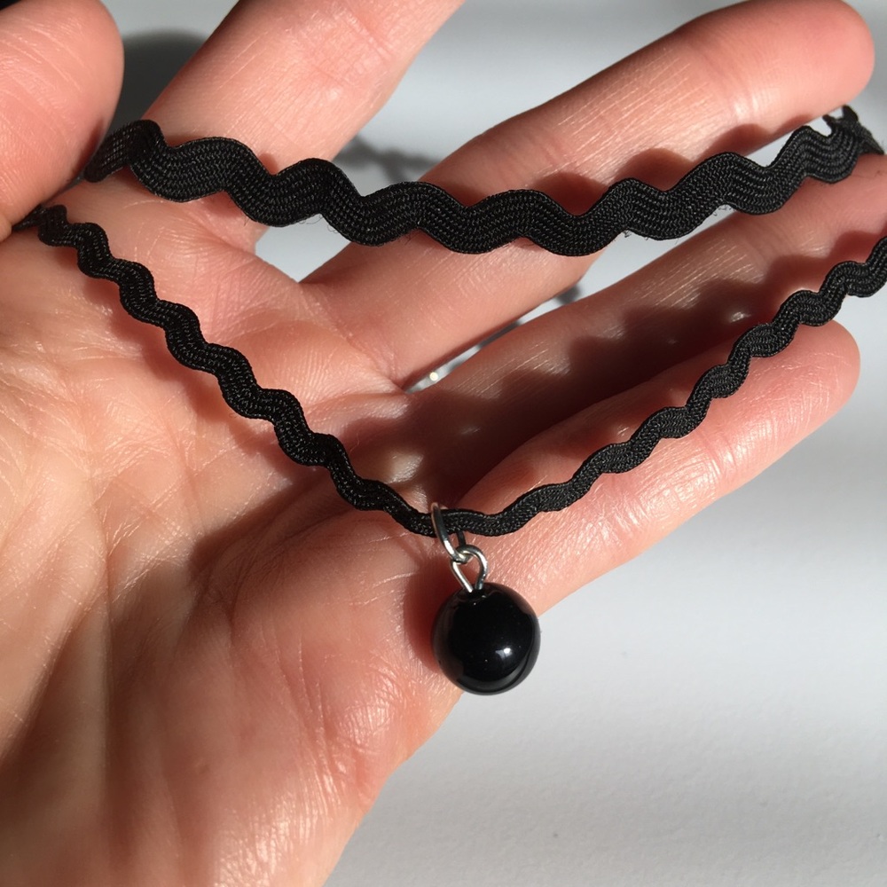 Black Bead Layered Black Choker Necklace